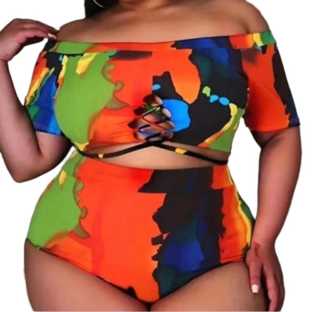 Women's plus size colorful print swimsuit size 2XL